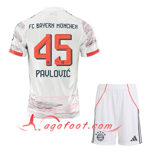 Maillot de Foot Bayern Munich (PAVLOVIC #45) Enfant 2025/2026 Exterieur