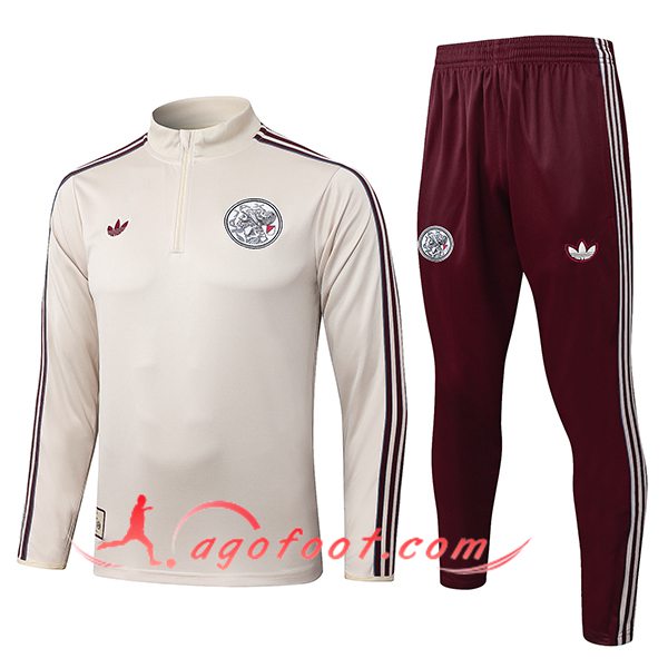 Ensemble Survetement de Foot Ajax Beige/Rouge 2025/2026