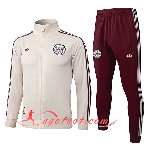 Ensemble Survetement de Foot Veste Ajax Beige/Rouge 2025/2026