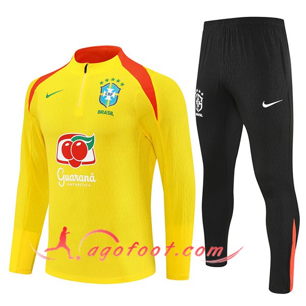 Ensemble Survetement de Foot Brésil Jaune/Orange 2025/2026