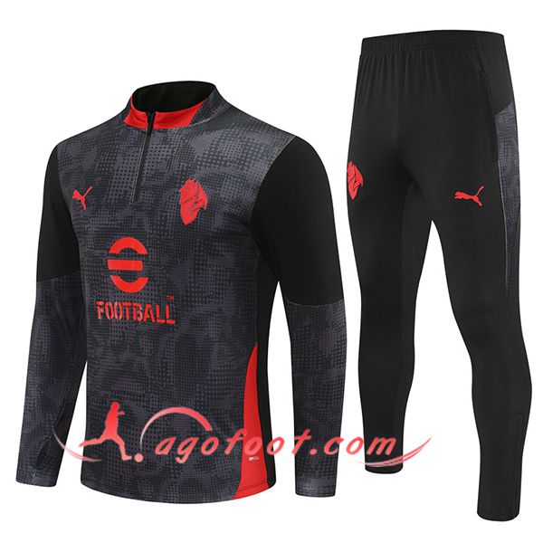 Ensemble Survetement de Foot Milan AC Gris/Noir/Rouge 2025/2026