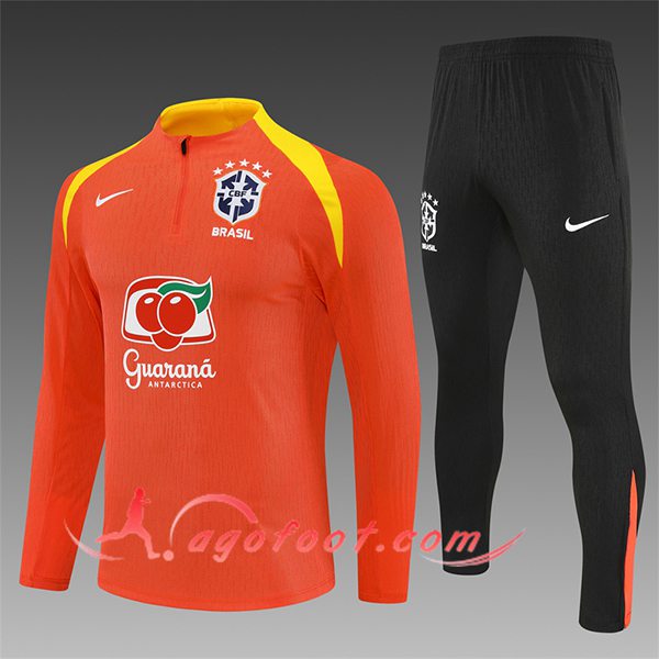 Ensemble Survetement de Foot Brésil Enfant Orange/Jaune 2025/2026