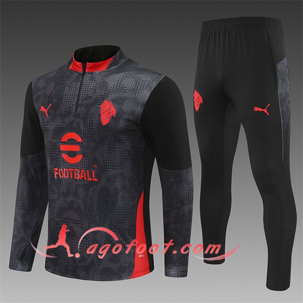 Ensemble Survetement de Foot Milan AC Enfant Gris/Noir/Rouge 2025/2026