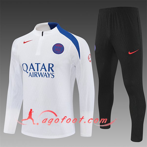 Ensemble Survetement de Foot PSG Enfant Blanc/Bleu 2025/2026
