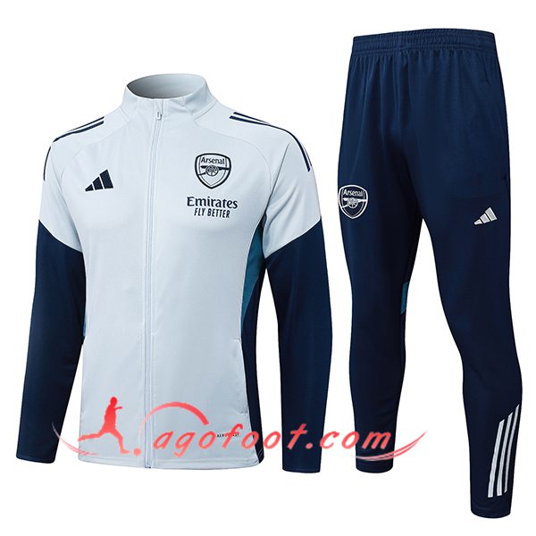 Ensemble Survetement de Foot Veste Arsenal Gris/Ble 2025/2026
