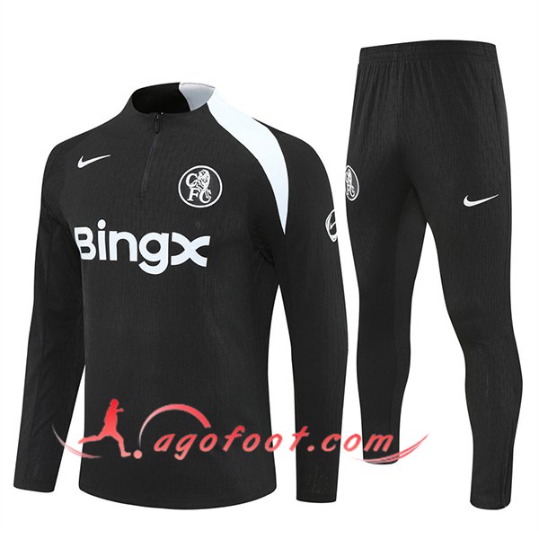 Ensemble Survetement de Foot FC Chelsea Noir/Blanc 2025/2026 -02