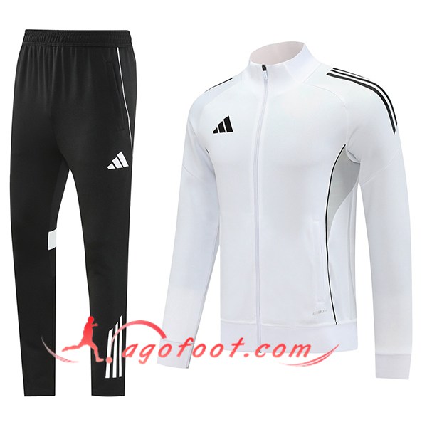 Ensemble Survetement de Foot Veste Adidas Blanc/Gris/Noir 2025/2026