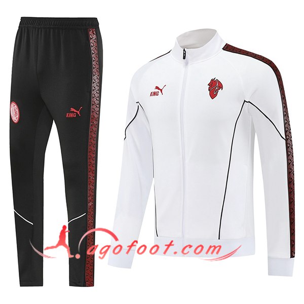 Ensemble Survetement de Foot Veste Milan AC Blanc/Noir/Rouge 2025/2026