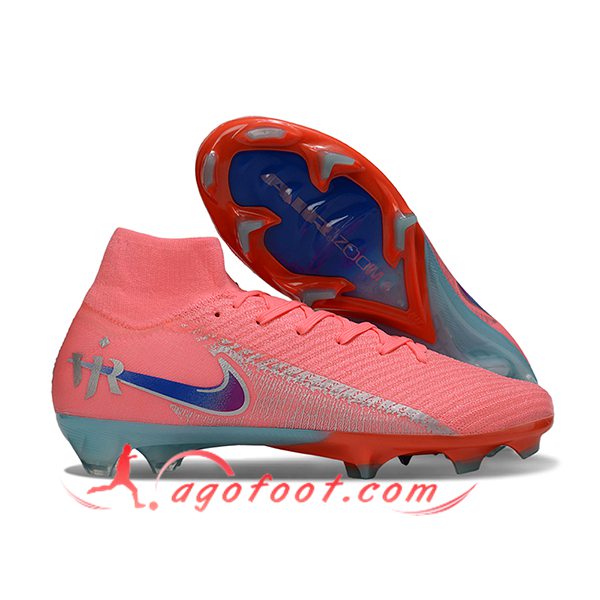 Nike Chaussures de Foot Air Zoom Mercurial Superfly IIX Elite FG Rose/Bleu -02