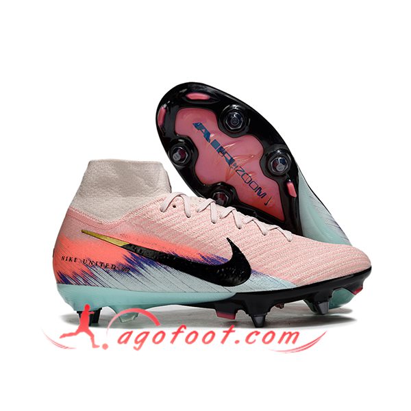 Nike Chaussures de Foot Air Zoom Mercurial Superfly IIX Elite SG Rose/Noir/Bleu