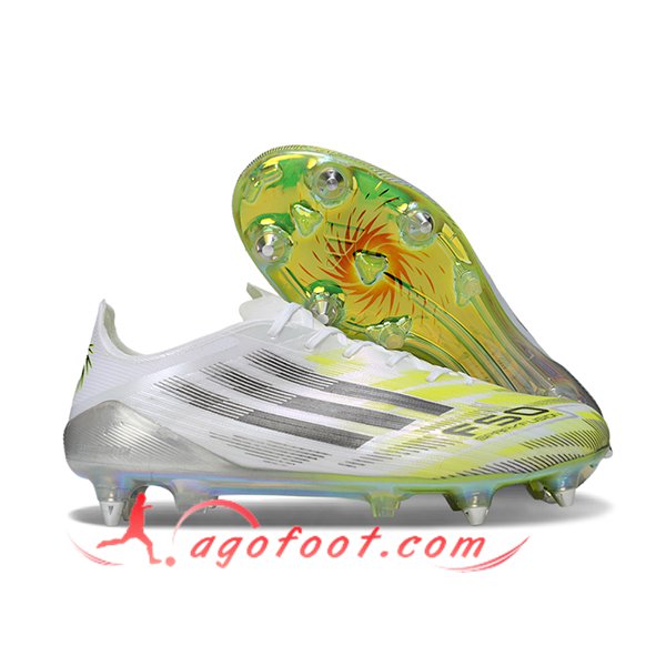 Adidas Chaussures de Foot F50 ELITE SG Blanc/Gris/Jaune