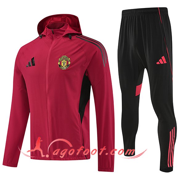 Ensemble Survetement Veste A Capuche Coupe-Vent Manchester United Rouge/Noir 2025/2026
