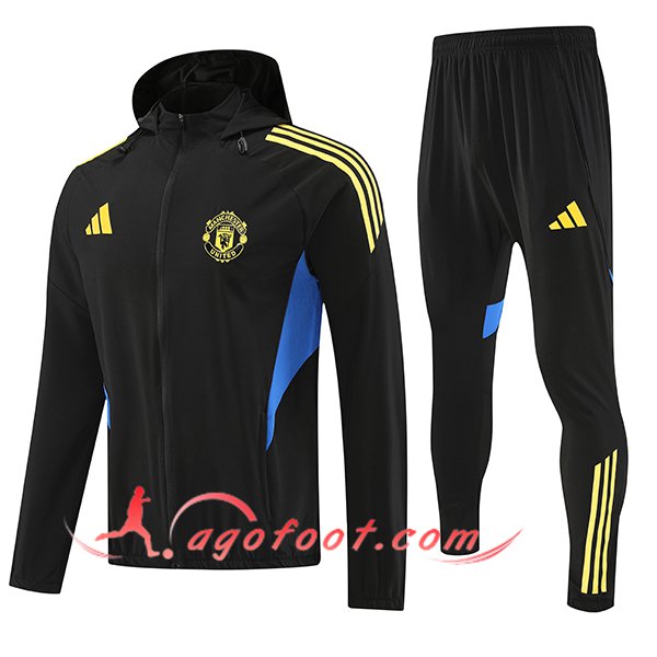 Ensemble Survetement Veste A Capuche Coupe-Vent Manchester United Noir/Jaune/Bleu 2025/2026