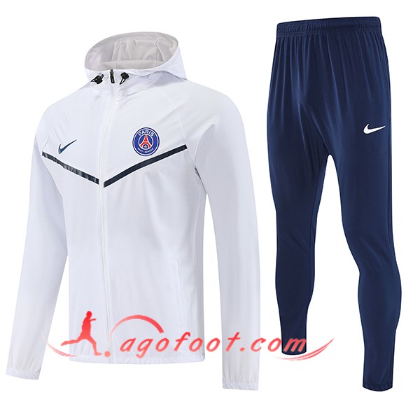 Ensemble Survetement Veste A Capuche Coupe-Vent PSG Blanc 2025/2026