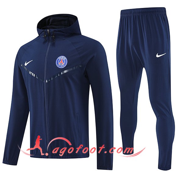 Ensemble Survetement Veste A Capuche Coupe-Vent PSG Bleu Foncé 2025/2026