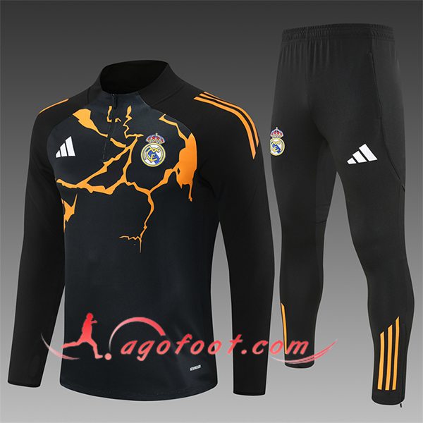 Ensemble Survetement de Foot Real Madrid Enfant Noir/Orange 2025/2026