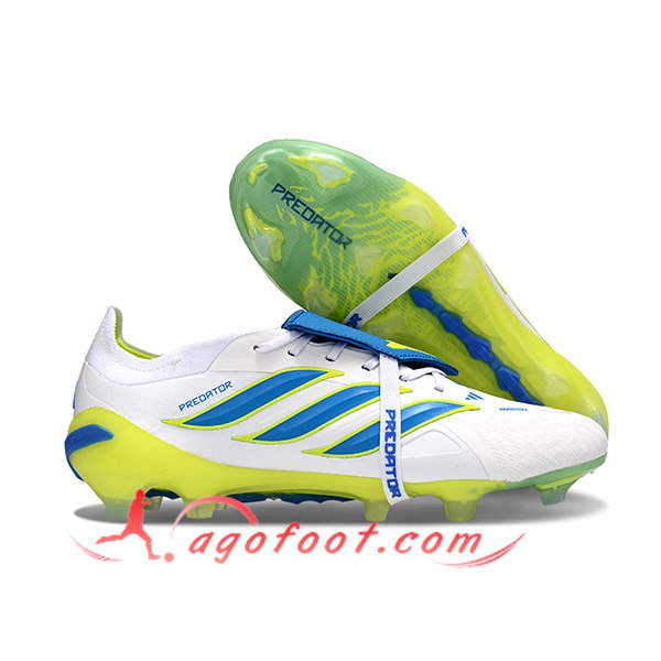 Adidas Chaussures de Foot 26 Predator Elite Tongue FG Blanc/Vert/Bleu