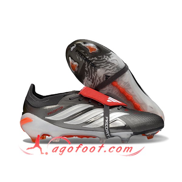 Adidas Chaussures de Foot 26 Predator Elite Tongue FG Gris/Blanc/Orange