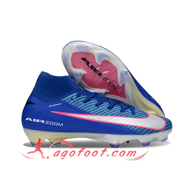 Nike Chaussures de Foot Air Zoom Mercurial Superfly IIX Elite FG Bleu/Blanc/Rose