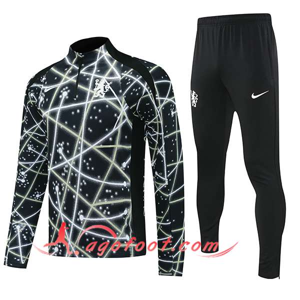 Ensemble Survetement de Foot FC Chelsea Noir/Blanc/Jaune 2025/2026