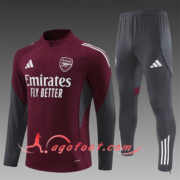 Ensemble Survetement de Foot Arsenal Enfant Rouge/Gris 2025/2026
