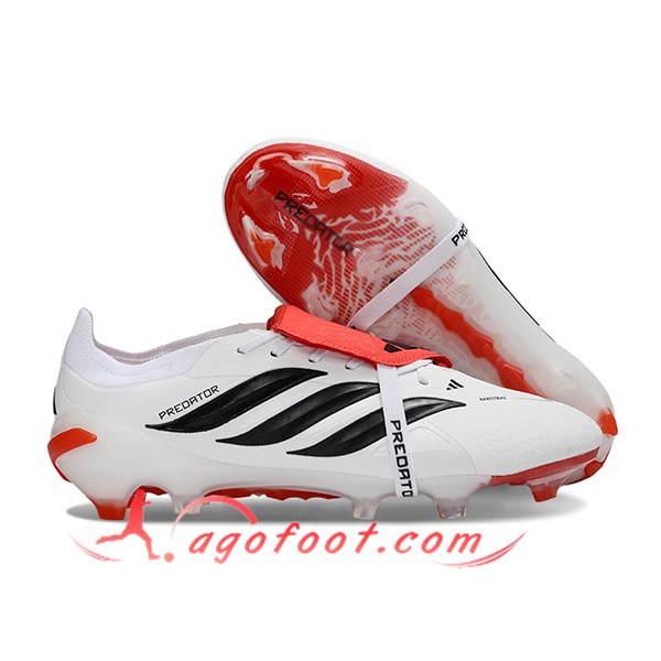 Adidas Chaussures de Foot 26 Predator Elite Tongue FG Blanc/Noir/Orange