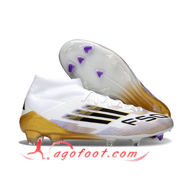 Adidas Chaussures de Foot F50 ELITE MID FG W Blanc/Noir/Jaune