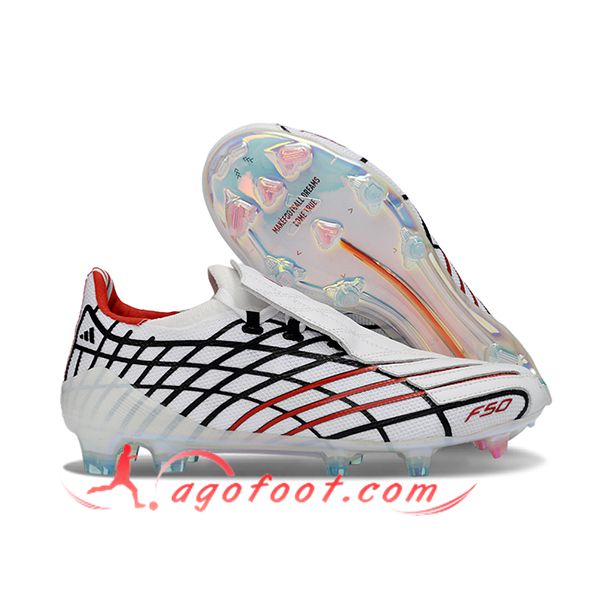 Adidas Chaussures de Foot F50 Elite FG Blanc/Noir/Rouge