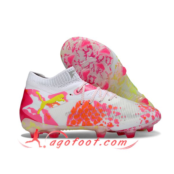 PUMA Chaussures de Foot FUTURE 8 ULTIMATE FG/AG Blanc/Rose/Jaune -02