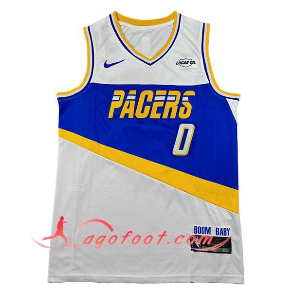 Maillot Indiana Pacers (HALIBURTON #0) 2025/26 Blanc/Bleu/Jaune
