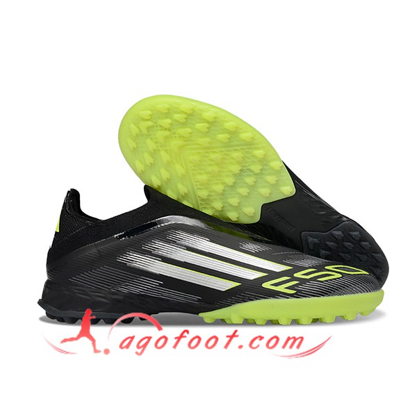 Adidas Chaussures de Foot F50 Pro Laceless TF Noir/Blanc/Vert