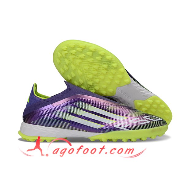 Adidas Chaussures de Foot F50 Pro Laceless TF Pourpre/Blanc/Vert