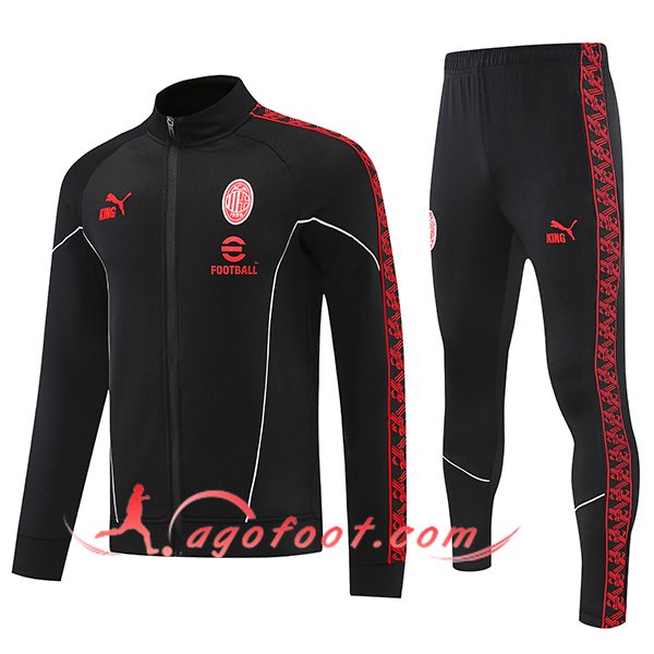 Ensemble Survetement de Foot Veste Milan AC Noir/Rouge 2025/2026 -03
