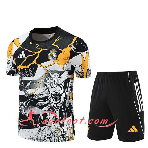 Ensemble Training T-Shirt Real Madrid Noir/Blanc/Jaune 2025/2026
