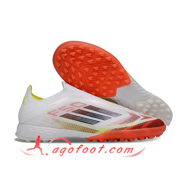 Adidas Chaussures de Foot F50 Pro Laceless TF Blanc/Orange