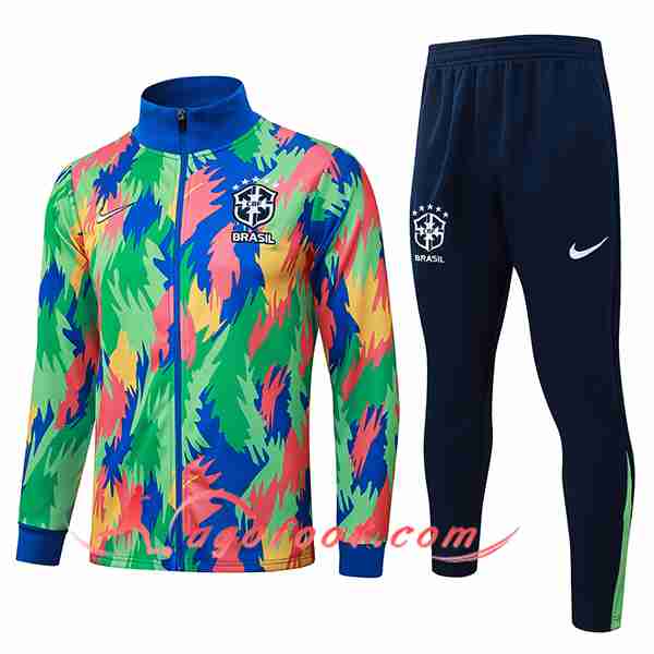 Ensemble Survetement de Foot Veste Brésil Vert/Bleu/Orange 2025/2026