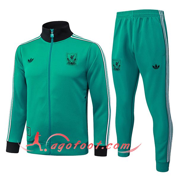 Ensemble Survetement de Foot Veste FC Liverpool Vert/Blanc/Noir 2025/2026
