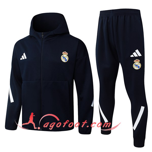 Ensemble Survetement Veste A Capuche Coupe-Vent Real Madrid Bleu Royal 2025/2026