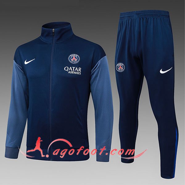 Ensemble Survetement de Foot Veste PSG Enfant Bleu/Gris 2025/2026