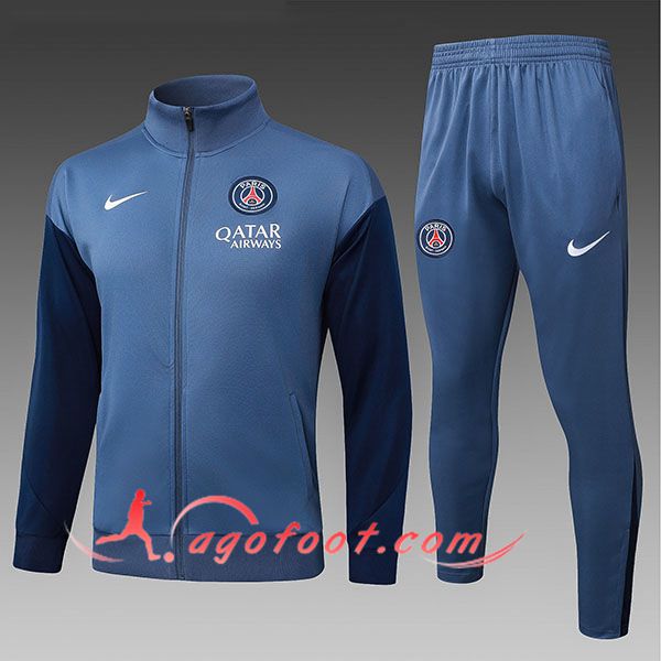 Ensemble Survetement de Foot Veste PSG Enfant Gris/Bleu 2025/2026