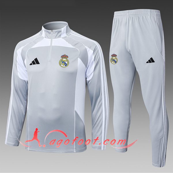 Ensemble Survetement de Foot Real Madrid Enfant Gris/Blanc 2025/2026