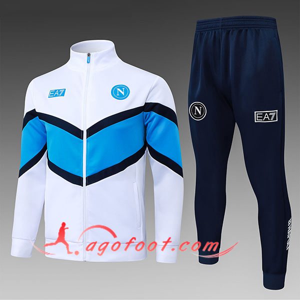 Ensemble Survetement de Foot Veste SSC Naples Enfant Blanc/Bleu 2025/2026