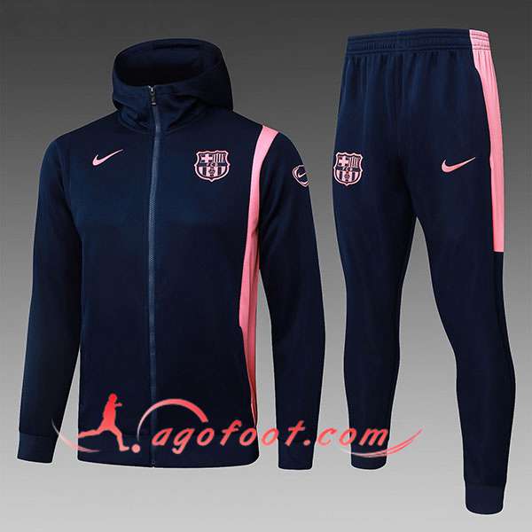 Ensemble Survetement Veste A Capuche Coupe-Vent FC Barcelone Enfant Bleu/Rose 2025/2026