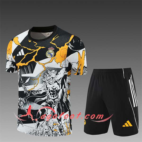 Ensemble Training T-Shirt Real Madrid Enfant Noir/Blanc/Jaune 2025/2026