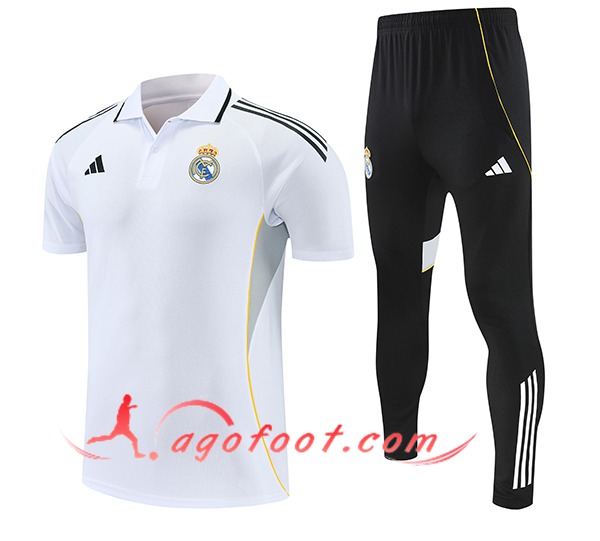 Ensemble Polo Foot Real Madrid Blanc/Noir/Gris 2025/2026