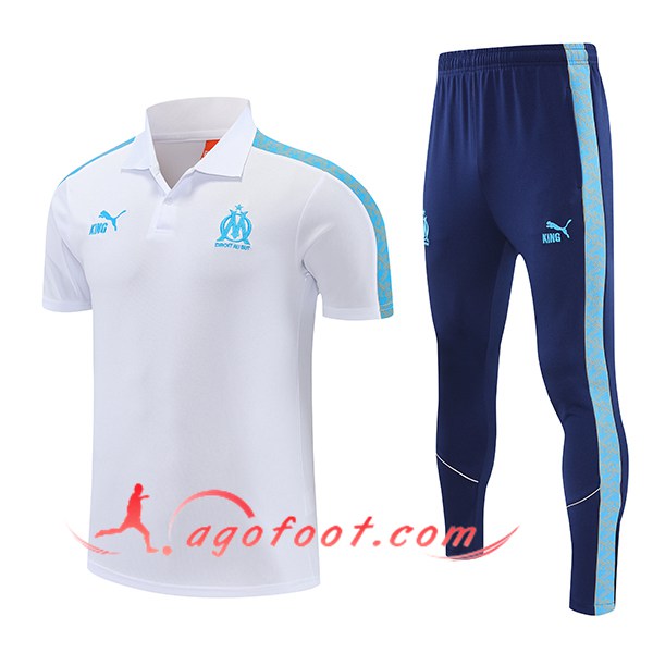 Ensemble Polo Foot Marseille Blanc/Bleu 2025/2026