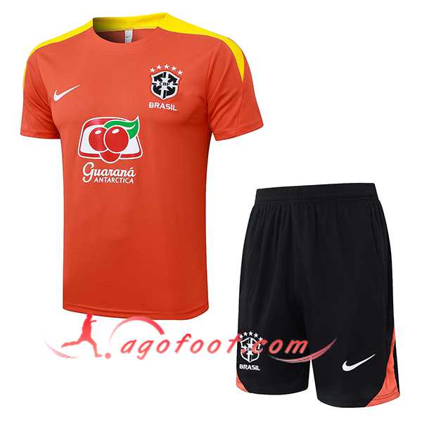 Ensemble Training T-Shirt Brésil Orange/Jaune 2025/2026