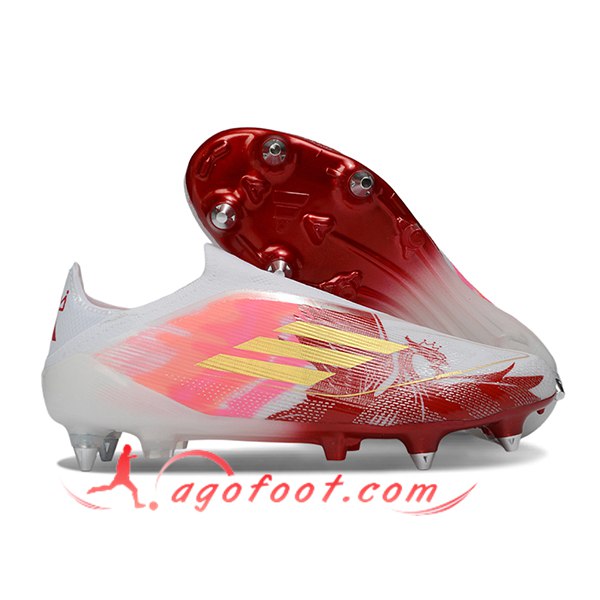 Adidas Chaussures de Foot F50 Elite Laceless SG Blanc/Rouge/Rose