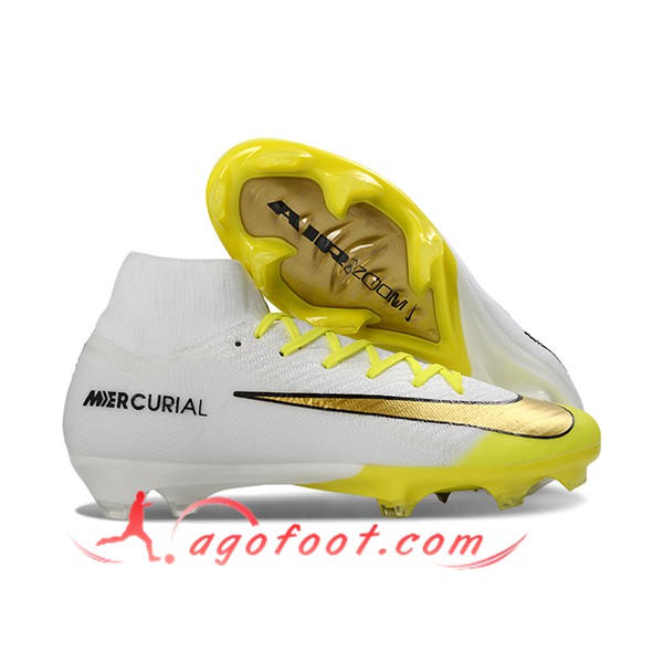 Nike Chaussures de Foot Air Zoom Mercurial Superfly IIX Elite FG Blanc/Jaune