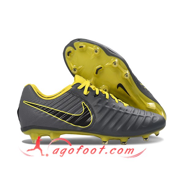 Nike Chaussures de Foot Tiempo Legend VII Elite LUXE FG Gris/Noir/Jaune